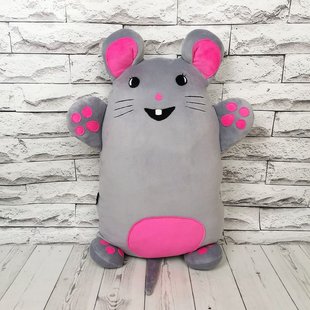 Іграшка-подушка Весела мишка, колір сірий з малиновим 70/110/130 см