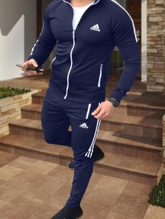 Спортивний чоловічий костюм Adidas Лампасний Темно-синій (S M L XL)