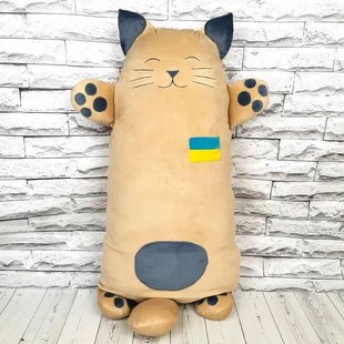 Плюшевая игрушка-подушка Котик с флагом, цвет бежевый 70/110/130 см