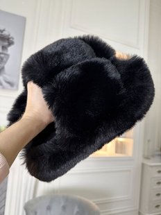 Домашние женские меховые тапочки, 39, 40, 41 размер, цвет черный