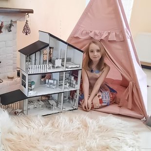 Детский деревянный сборный кукольный домик коттедж LOL 3d-конструктор из фанеры с террасой и мебелью