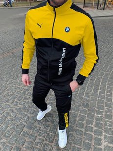 Спортивний чоловічий костюм на флісі Puma BMW Жовтий/чорний (S M L XL)