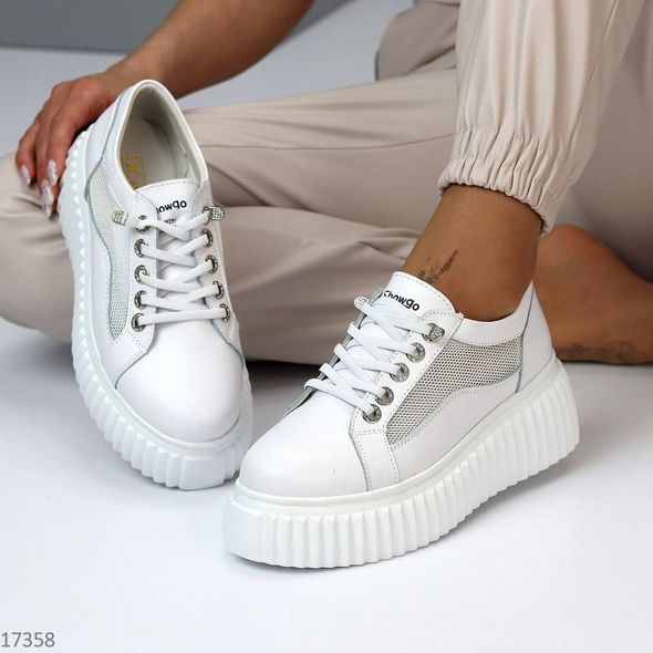 Модные женские кроссовки из натуральной кожи, белого цвета, 38-41 р.