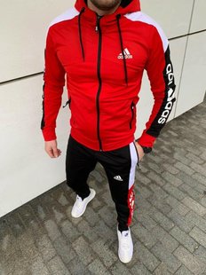 Спортивный мужской костюм Adidas с капюшоном Красный (S M L XL)
