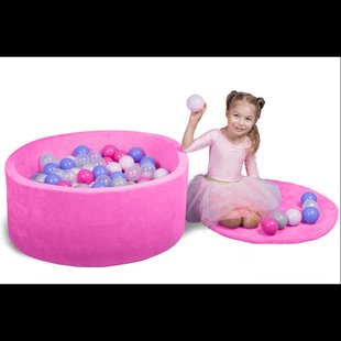 Басейн для дому сухий, дитячий, рожевого кольору (набір з кульками 288 шт) 100 см, 80 см, Ассорти, Без кульок