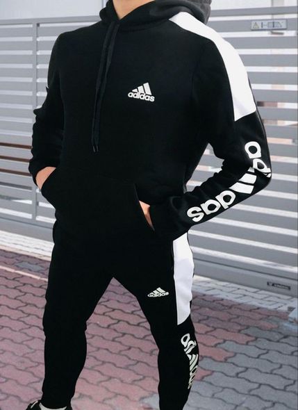 Спортивний зимовий чоловічий костюм на флісі, колір чорний, (S M L XL)