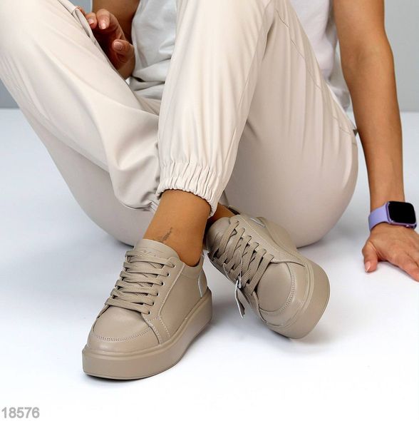 Модные женские кроссовки из натуральной кожи, цвета мокко, 36-41 р.
