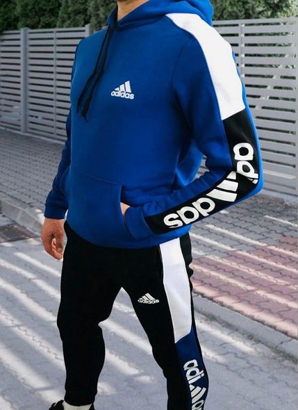 Спортивный зимний мужской костюм на флисе, цвет синий-черный, (S M L XL)