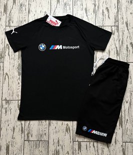 Чоловічий літній спортивний костюм Puma BMW Motorsport, футболка+шорти, колір чорний