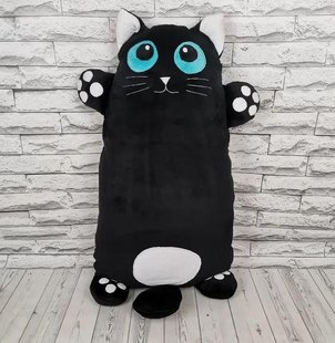 Плюшевая игрушка-подушка Котик с голубыми глазами, цвет черный 70/110/130 см
