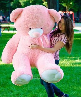 Плюшевый большой медведь Томми, высота 180 см, розового цвета