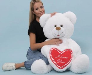Плюшевий ведмедик Бублик з серцем, колір білий, висота 125 см