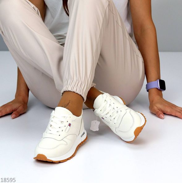 Модные женские кроссовки из натуральной кожи, светлый беж, 38-41 р.