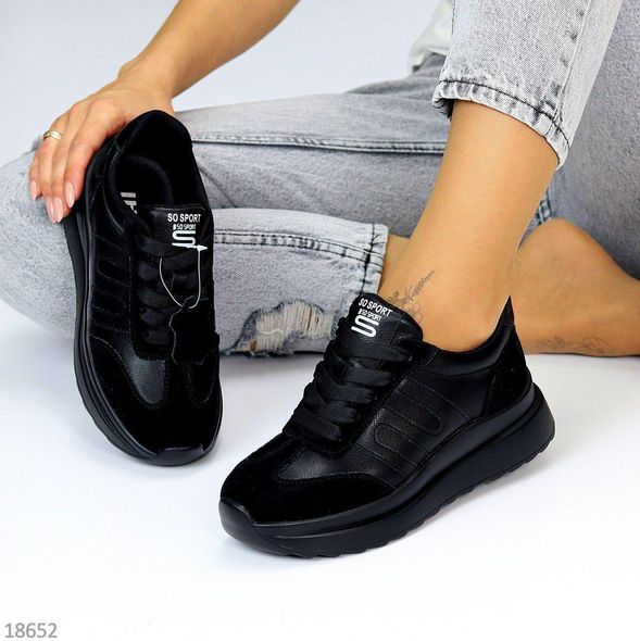 Модные женские кроссовки из натуральной кожи, черного цвета, 36-41 р.