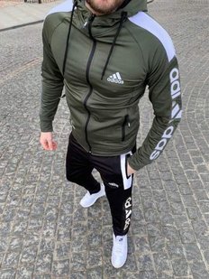 Спортивный мужской костюм Adidas с капюшоном Хаки (S M L XL)