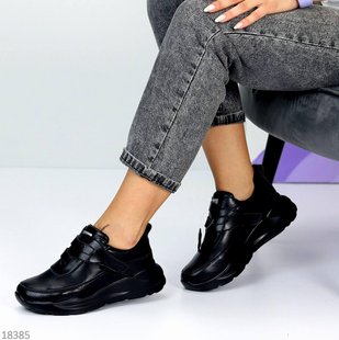 Модные женские кроссовки из натуральной кожи, цвет черный, 37-41 р.