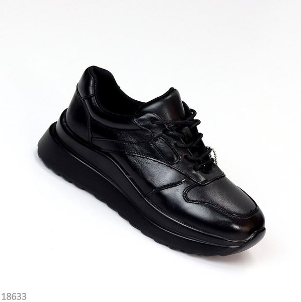 Модные женские кроссовки из натуральной кожи, черного цвета, 36-41 р.