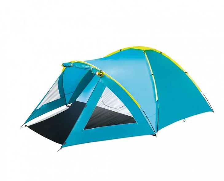 Палатка туристическая трёхместная с навесом, цвет голубой