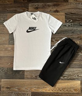 Чоловічий літній спортивний костюм Nike, футболка+шорти, колір білий