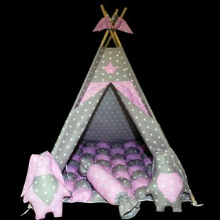 Вигвам детский "Домик комплект бонбон Принцесса розовый с серым с подушками"