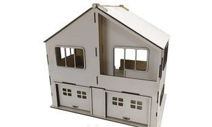 Кукольный дом с гаражом для детских машинок из дерева