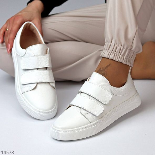 Модні жіночі кросівки з натуральної шкіри, білого кольору, 36-40 р.