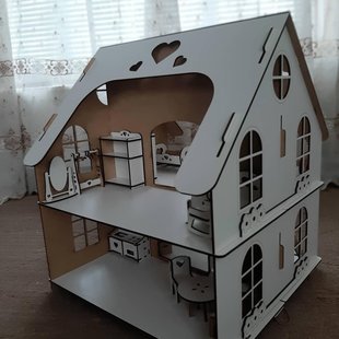 Деревянный двухсторонний самосборный игрушечный домик для кукол на два этажа с мебелью и окнами из фанеры