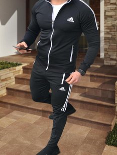 Спортивный мужской костюм Adidas Лампасный Черный (S M L XL)