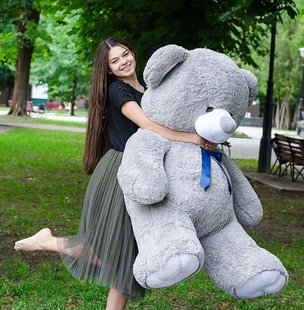Плюшевий великий ведмідь Томмі, висота 180 см, колір сірий