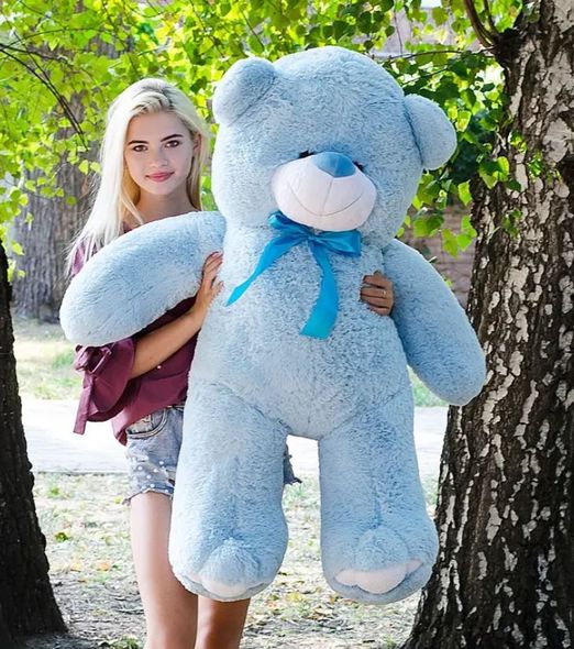 Плюшевий великий ведмідь Ветлі, висота 130 см, голубого кольору