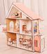 Дерев'яний дитячий триповерховий ляльковий будиночок для ляльок на 5 кімнат з меблями, з балконом і мансардним поверхом