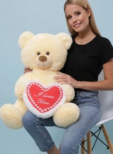 Плюшевий ведмедик Бублик з серцем, колір персиковий, висота 95 см