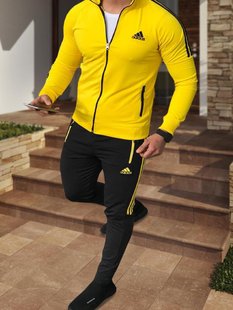 Спортивний чоловічий костюм Adidas Лампасний Жовтий (S M L XL)