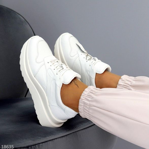 Модные женские кроссовки из натуральной кожи, белого цвета, 36-41 р.
