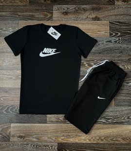 Мужской летний спортивный костюм Nike, футболка+шорты, цвет черный