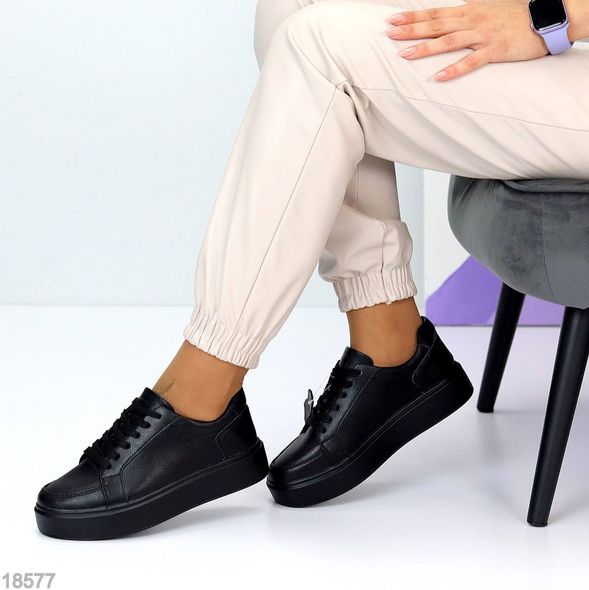 Модные женские кроссовки из натуральной кожи, цвет черный, 36-41 р.