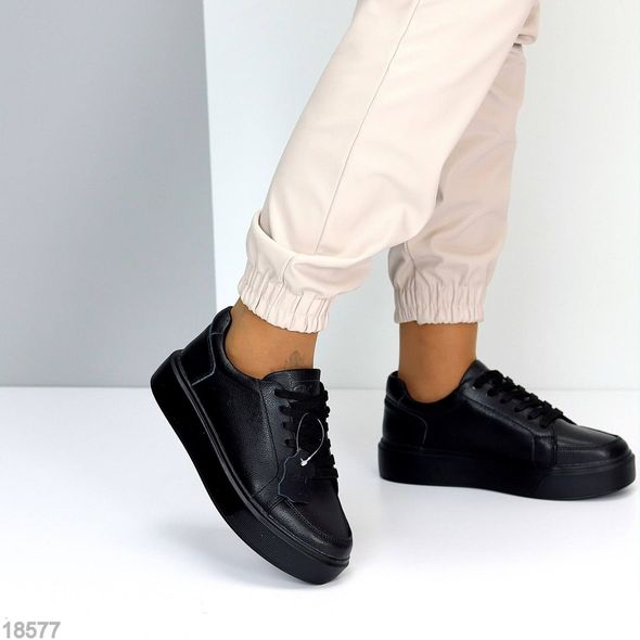 Модні жіночі кросівки з натуральної шкіри, кольор чорний, 36-41 р.