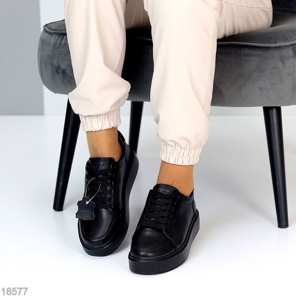 Модные женские кроссовки из натуральной кожи, цвет черный, 36-41 р.